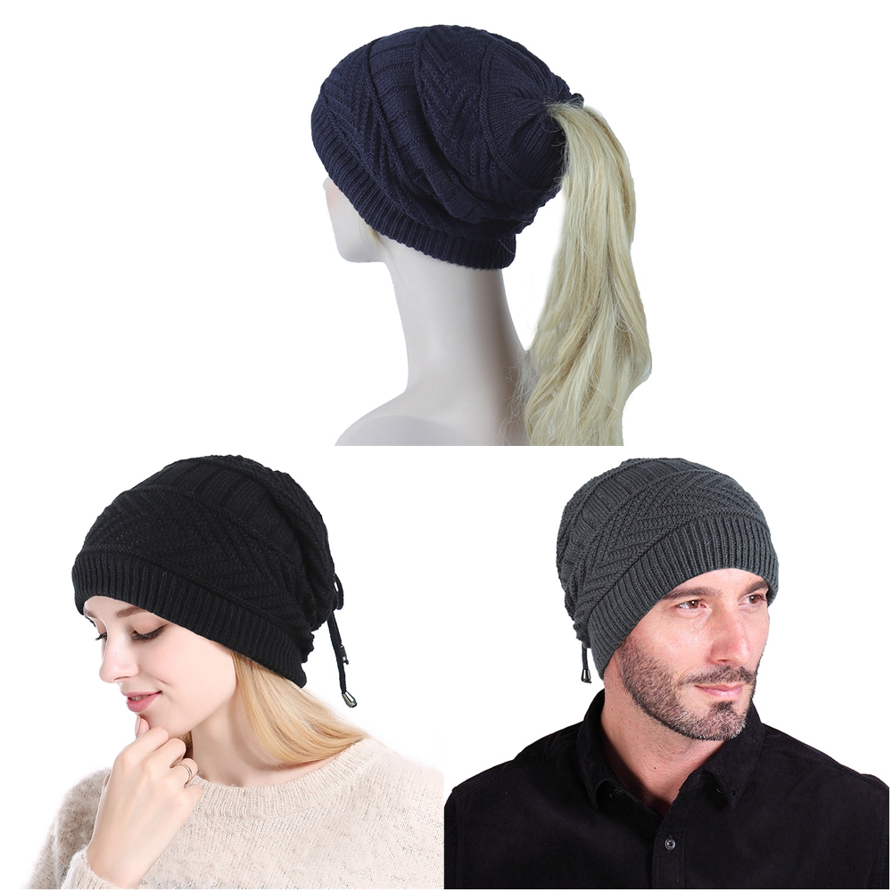 

Winter Hat Women Ponytail Beanie New Knitted Men Magic Fleece Ski Cap Fashion Hip Hop Caps for Lady Male Contraction Band Skull