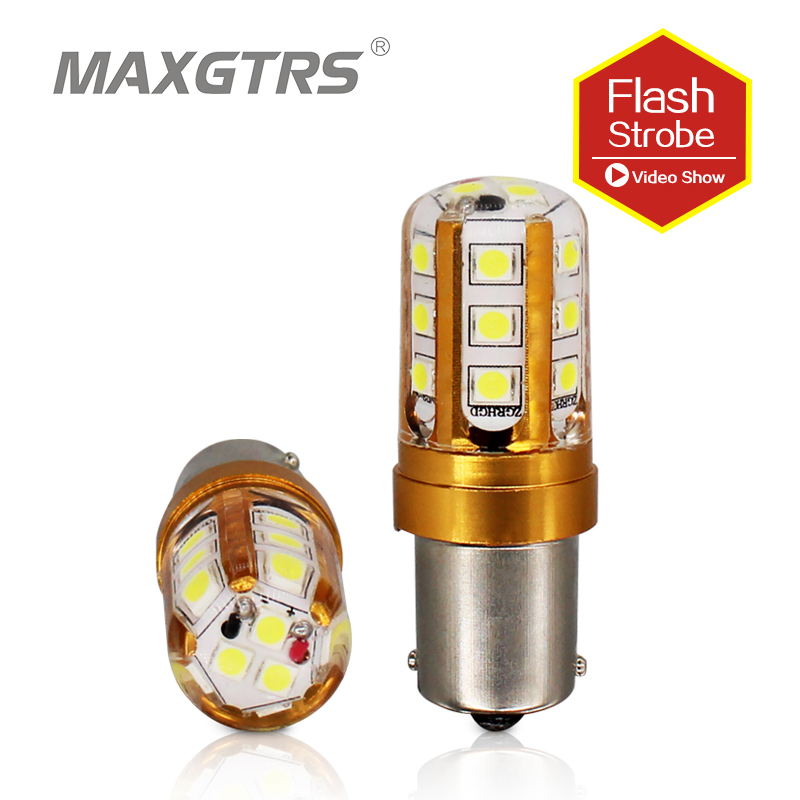 

2x Strobe Flash Blink S25 P21W 1156 Ba15S 3030 LED Chip Bulb Car Stop Backup Brake Turn Signal Parking Tail Light White Yellow, As pic