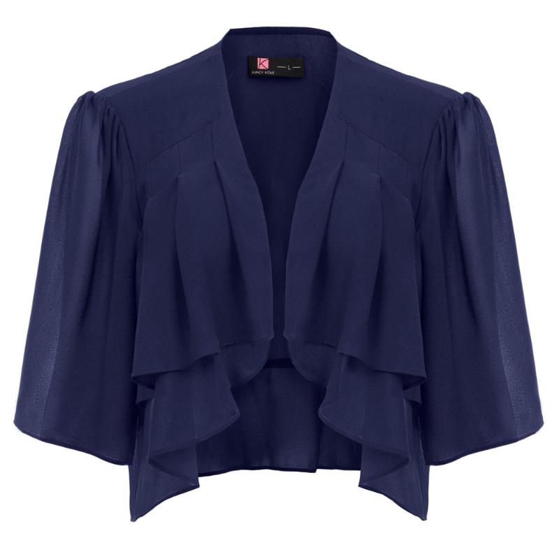 

Womens Ladies 3/4 Sleeve Chiffon Bolero Crop Shrug Open Front Summer Cardigan, Black