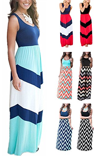 

LETSRUNWILD Women' Boho Striped Print Summer Beach Sleeveless Tank Long Maxi Party Dress, Blue