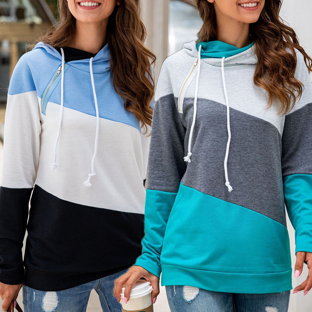 

Hoodies Patchwork Pullover Tops Loose Coat Women Patchwork Pocket Long Sleeve Hoodies Sweatshirt Pullover Shirt Tops Blouse, Blue