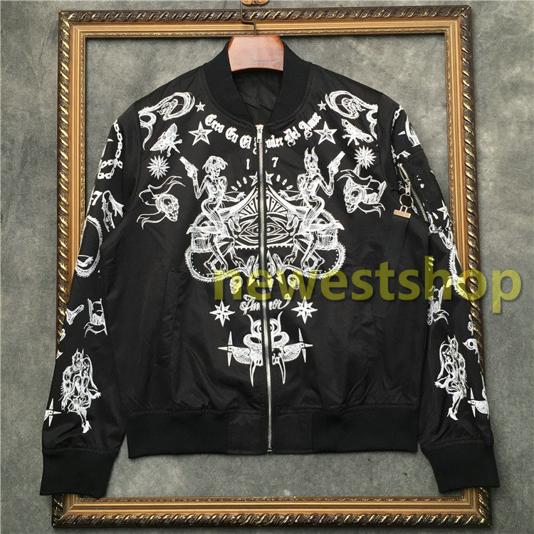 

Designer Jacket mens 17 star skeleton totem print coats Sportswear jacket Mens Zipper baseball suit Clothes Outerwear coat, Black
