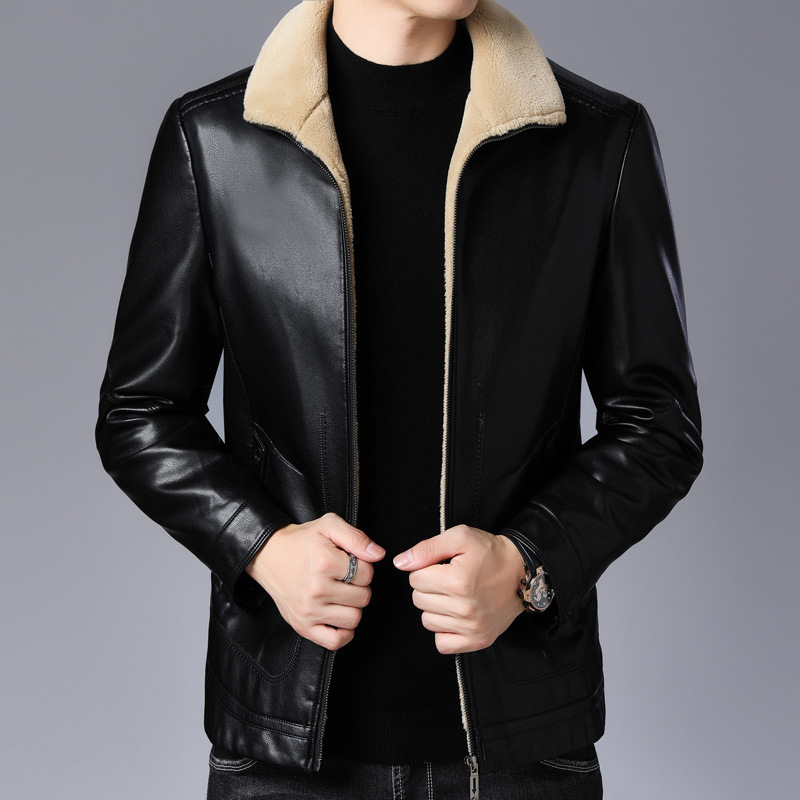 

New men's casual long sleeve leather coat in winter YXT-BL-818, Black