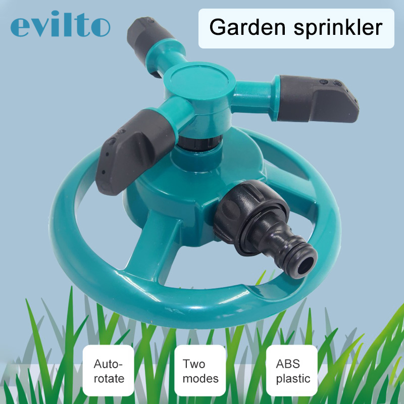 

360 Degree Rotating Water Sprinkler Garden Sprinklers Automatic Watering Grass Lawn 3 Arms Nozzles Garden Irrigation Tools, Blue