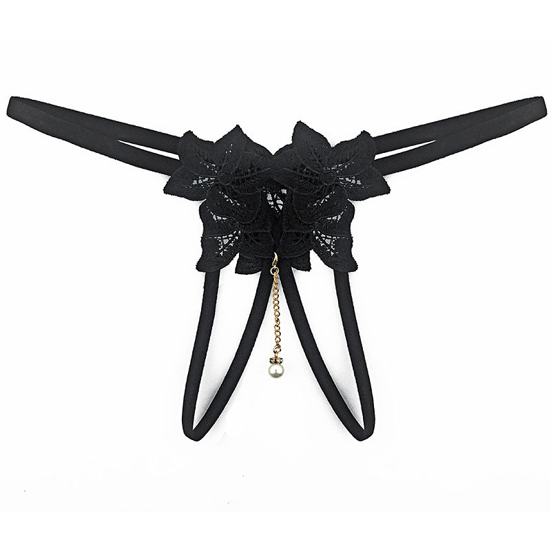 

Sexy Lace Lingerie Women Transparent Open Crotch Thong Pearl Pendant Erotic Underwear