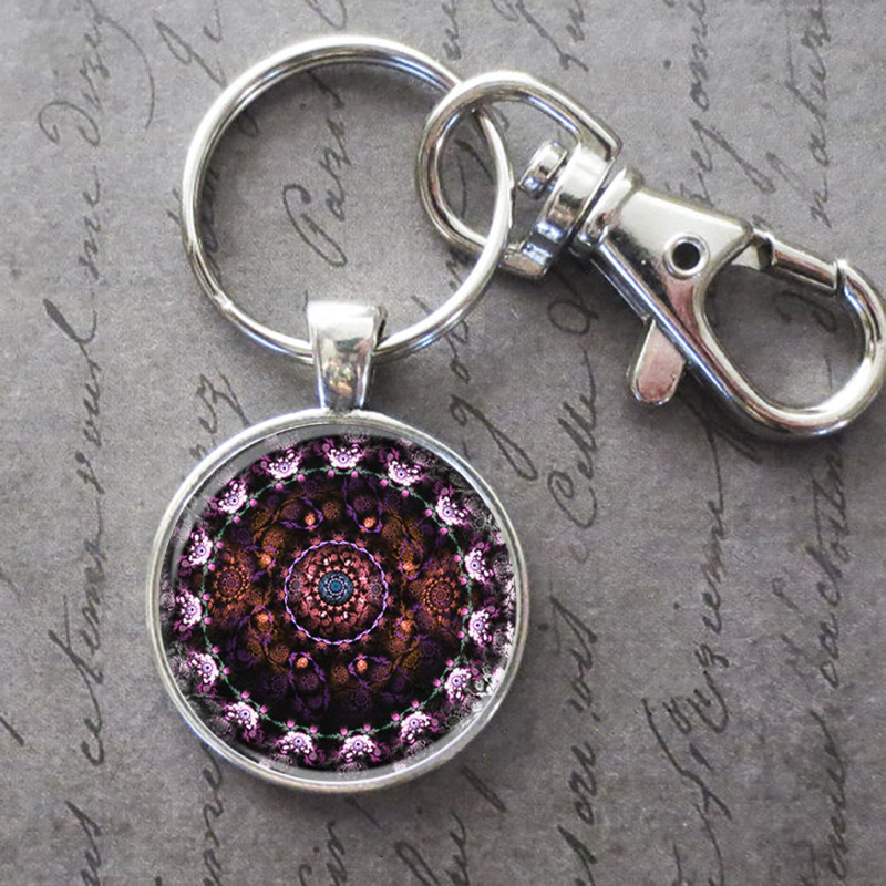 

Soothing Art Mandala Key Ring Key Chain Buckle Glass Crystal Pendant Birthday Festival Anniversary Gift Jewelry Accessories