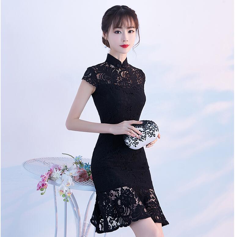 

Chinese Traditional Long Dress Women's Cheongsam Qipao Vintage Elegant Party Evening Wedding Dresses Fishtail Slim Lace Dress