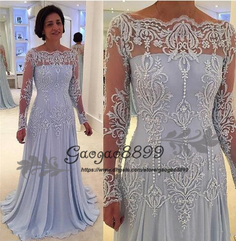 

New Long Sleeves Formal Mother Of The Bride Dresses Off Shoulder Appliques Lace Pearls Mother Dress Evening Gowns Plus Size Customized