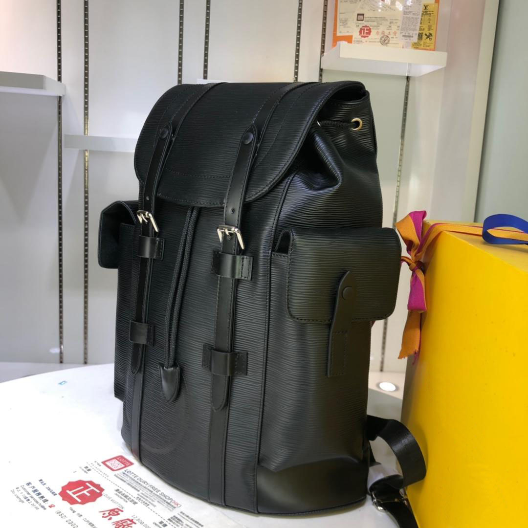 

2020 Luxury Backpack Toile Macassar Christopher Man Women Travel Backpack Real Leather Brand Men Designer Backpack 41x47x13cm Free Shipping, Black