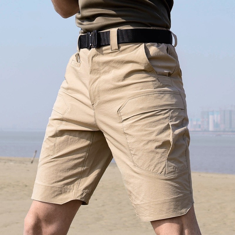 

Men Summer Training Quick Dry Breathable Tactical Shorts Outdoor Climbing Cycling Sports Thin Elastic Multi-pocket Short Trouser, Black