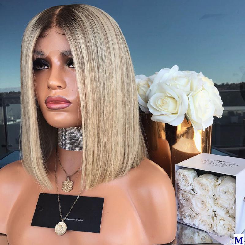 

Highlight Short Bob Full Lace Human Hair Wigs for Black Women 150Density Ombre Blonde 13x6 Deep Part Lace Front Wigs Remy, 13x3 lace front wig