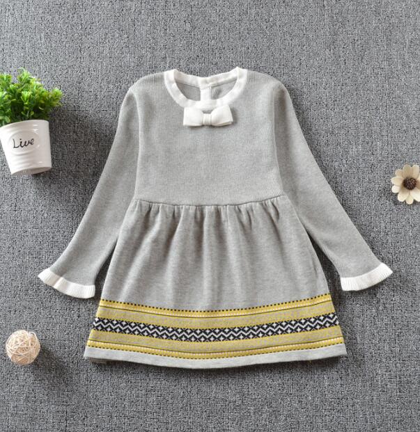 

Designer kids girls clothes girls seven Harper baby infant Knitted Princess sweater dresses Autumn Winter toddle children boutique clothing, Gray