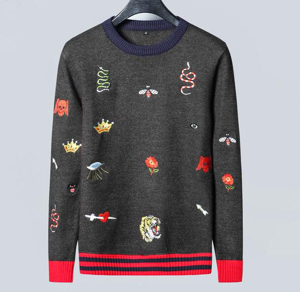 

Man Sweater Pullover Men Brand Hoodie Long Sleeve Sweatshirt Tiger Bee Embroidery Knitwear Winter Design Mens Clothing, Black