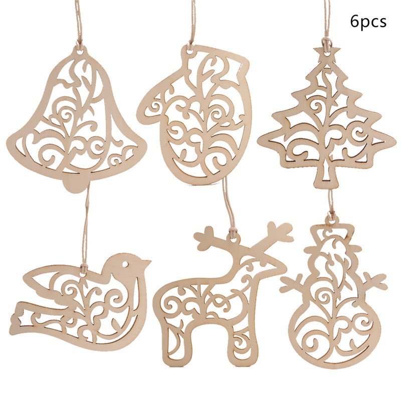 

Pack Of 6 Wooden Cutout Christmas Pendant With String Unfinished Wood Slices Xmas Tree Drop Ornament For Holiday DIY Crafting