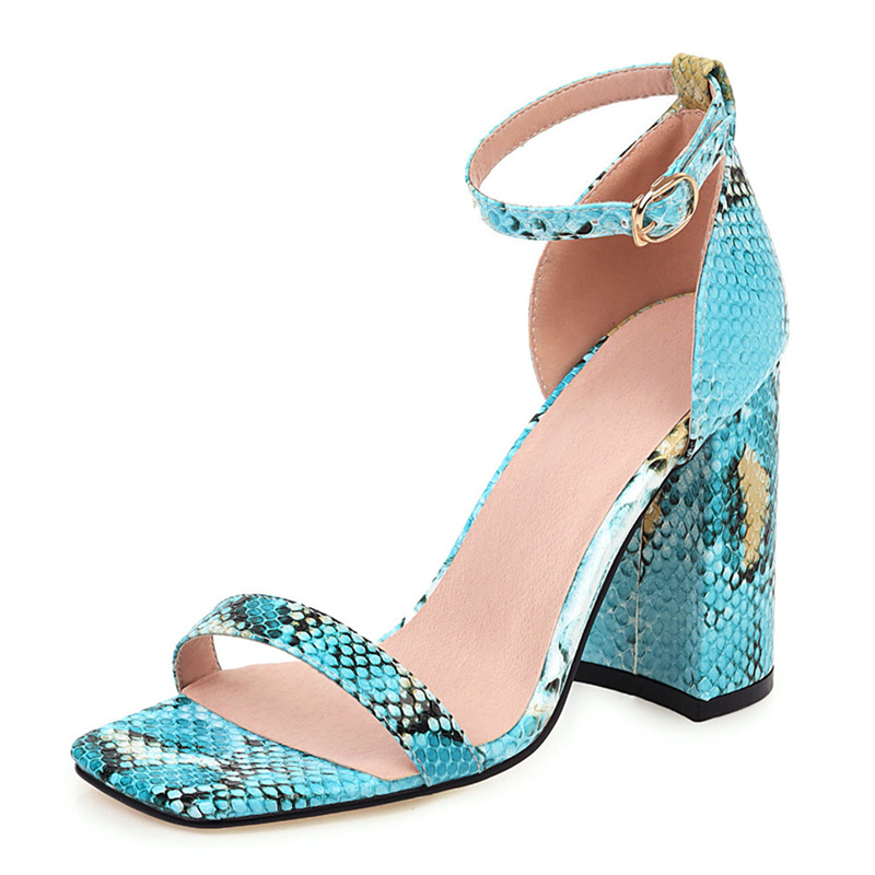 

Fashion Snake Print Women's Sandals Summer Shoes Elegant Block High Heels Classic Sandals Women Straps Party Shoes Large Size, Beige