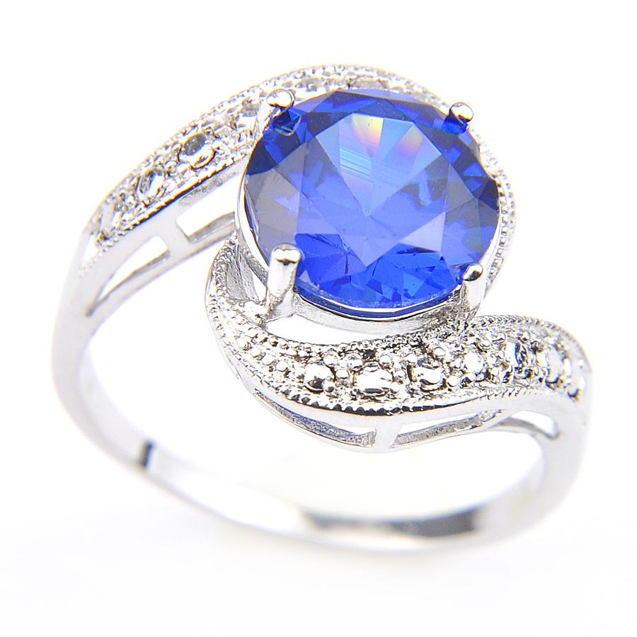 

Luckyshine 925 Sterling Silver Plated Round London Blue Topaz Charm Rings 10 Pcs Lot Anniversary Gift Rings Lady Free shipping