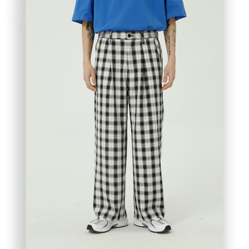 

Male Women Japan Korea Streetwear Vintage Fashion Long Trousers Unisex Straight Suit Pants Men Casual Plaid Pant, K17
