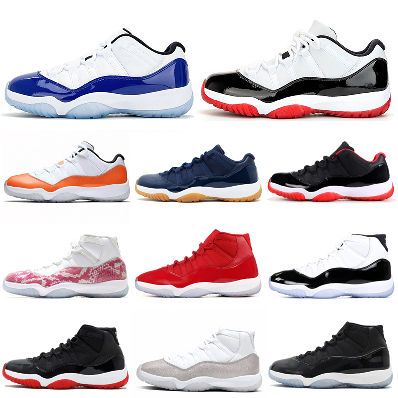 Jumpman Hommes Chaussures de basket 11 11s blanc Bred Concord chapeau et robe argent métallisé DMP Haut Bas Femmes Hommes Baskets Baskets