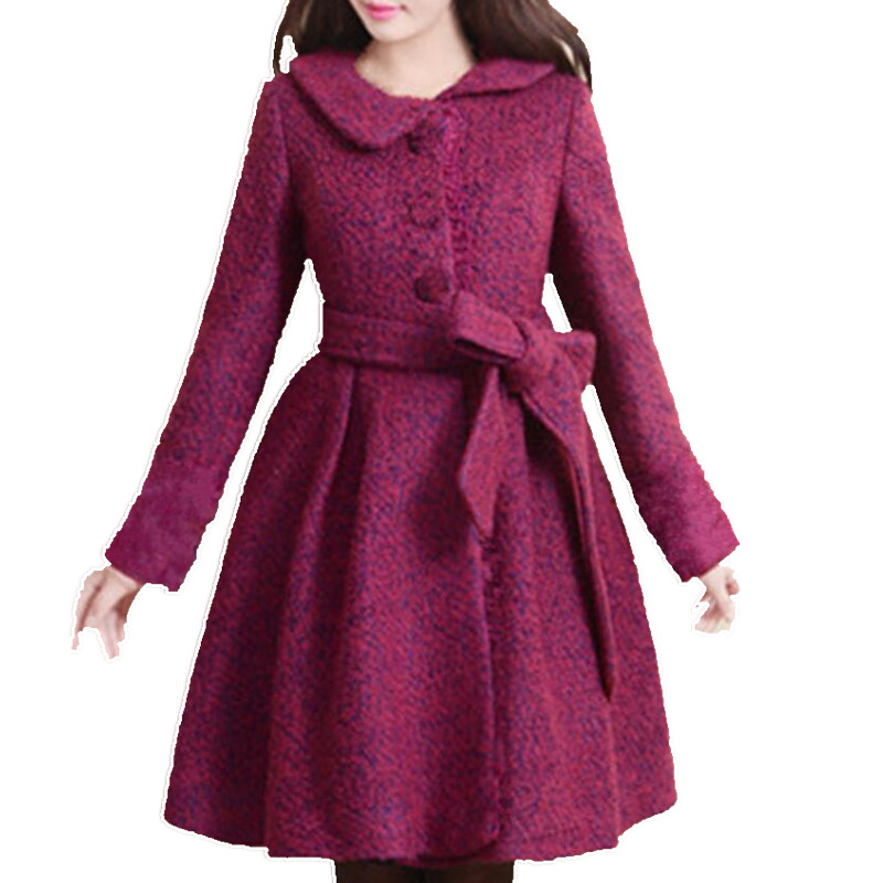 

Autumn Winter New Women' Sweet vintage Temperamental Wool Coat Girl Lady Slim woolen coat plus size 3XL, Rose