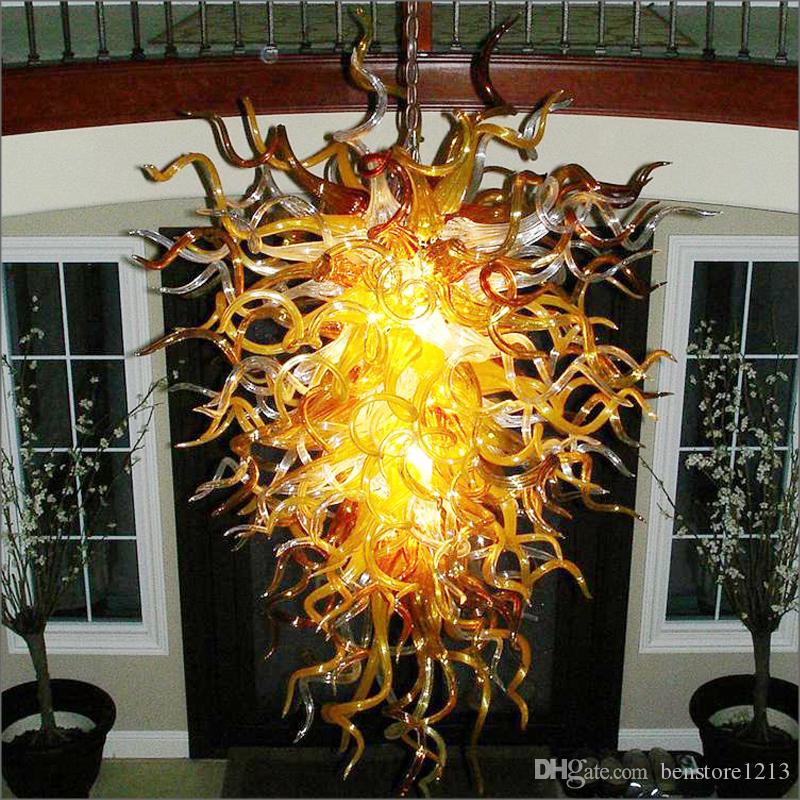 Amber Color Special Retro Flush Mount Ceiling Lights Handmade Blown Glass Art Chandelier for Home Decoration LED Bulbs-image-525061339