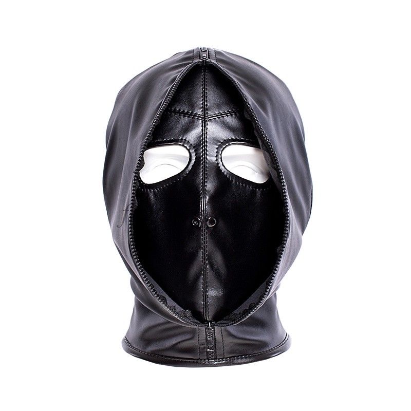 PU-Leather Lockable Headgear Head Restraint Mask Zipper Hood Slave Harness Fun