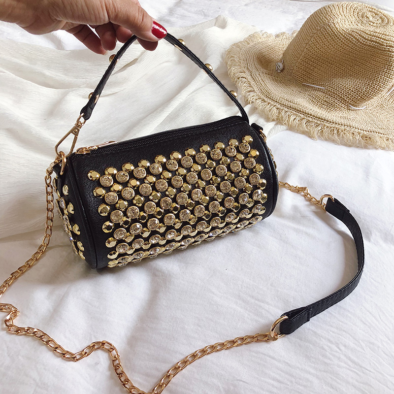 Retro PU Leather Solid Color Crossbody Bags For Women 2020 Inlaid Diamond Shoulder Messenger Bag Travel Handbags