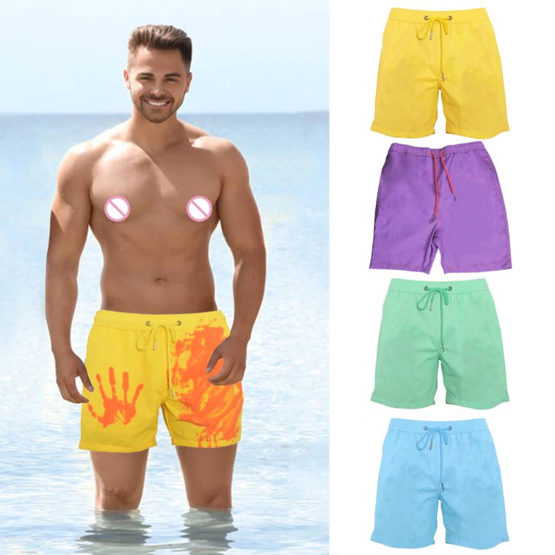 

fashion Color-changing Beach Shorts Men Quick Dry Swimwear Beach Pants Warm Color Discoloration Shorts Swimming Surfing Board