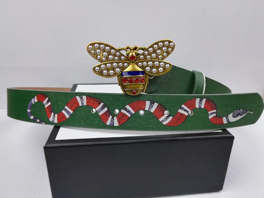 

New designer belt mens womens Premium leather fashion belts bee buckle snake pattern belt free shipping, As photo