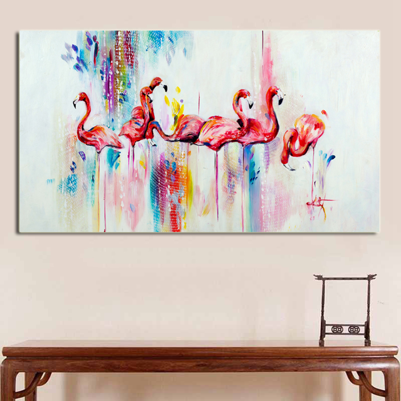 

Colorful Flamingo Decorative Oil Painting On Canvas Large Picture Nordic Animal Wall Pictures For Living Room 191004