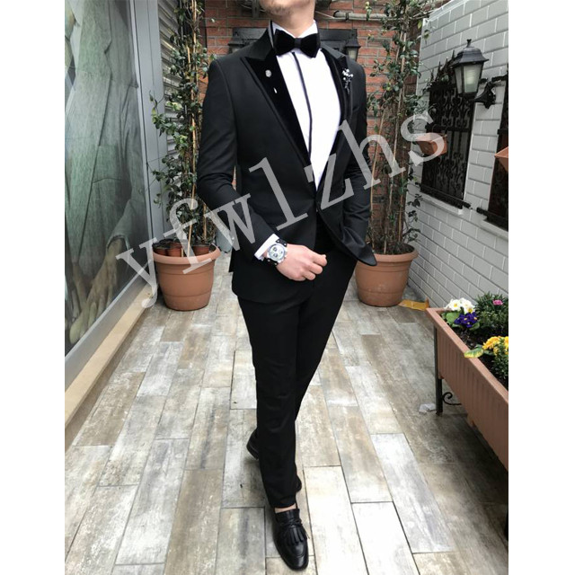 

Handsome Groomsmen Peak Lapel Groom Tuxedos Mens Wedding Dress Man Jacket Blazer Prom Dinner 2 Piece Suit(Jacket+Pants+Tie) 558, Same as image