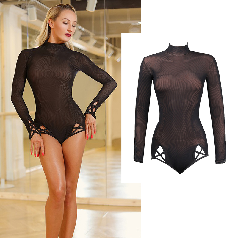 

Latin Dance Tops Adults Female Rumba Cha Cha Samba Tango Long Sleeve Leotard Sexy Bodysuit Clothing Ladies Stage Clothes SL2135, As picture