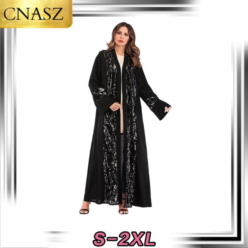 

2020 Latest Middle East Plus Size Muslim Sequin Stitching Cardigan Islamic Turkey Robe Dubai Women Fashion Kimono