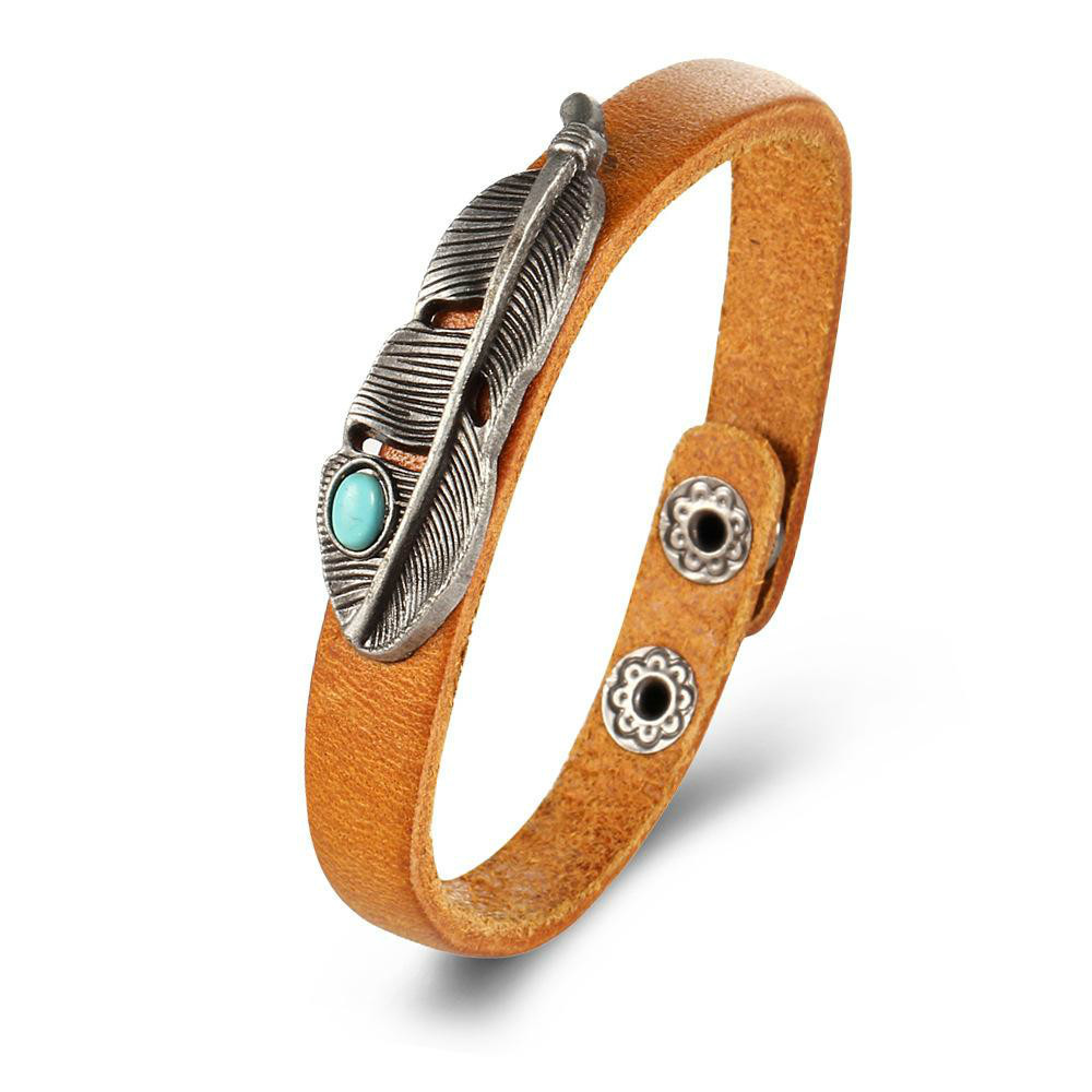 

Promotion Punk style Retro Turquoise Feather Leather Bracelet High Quality Delicate Handmade Jewelry Unisex Gift Free Shipping