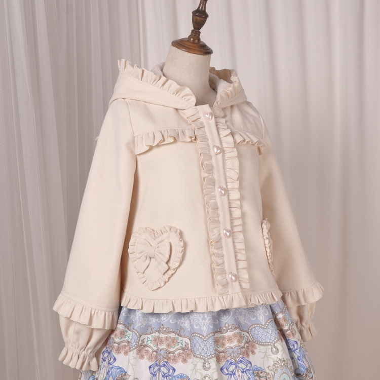 

Sweet Mori Girl Winter Jacket Cute Cat Ear Hooded Lolita Jacket, Beige