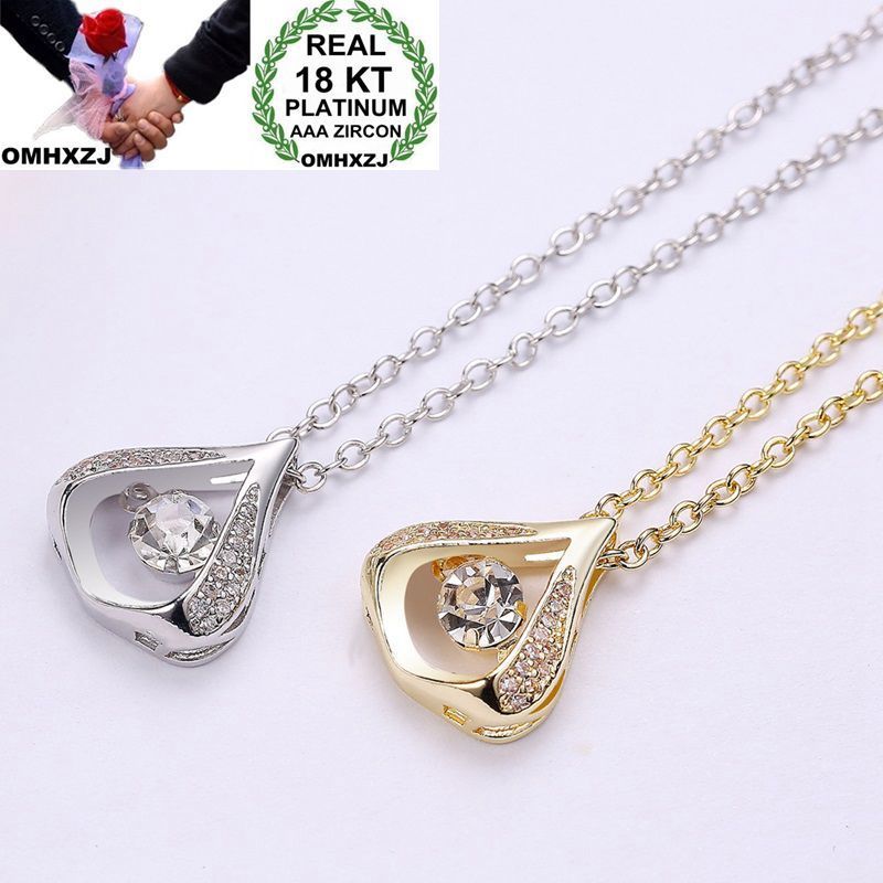 

OMHXZJ Wholesale Pendants Necklaces Personality Fashion Woman Girl Gift Water Drop Zircon 18KT Gold White Gold Charm Pendant Necklace CH84