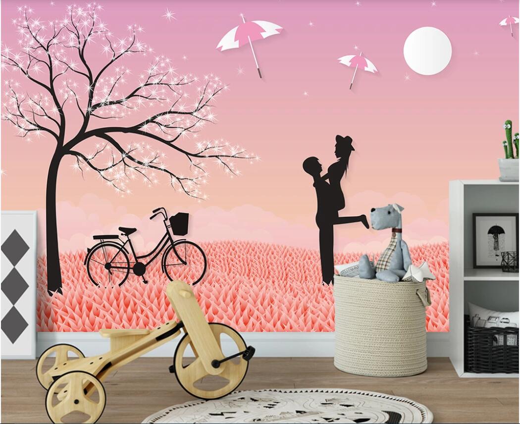 

3d room wallpaer custom photo Cartoon hand-painted beauty and love figure silhouette bedroom background wall wallpaper for walls 3d, Non-woven