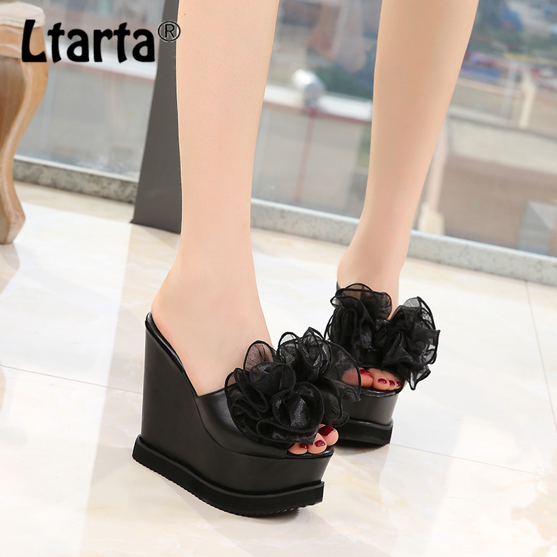 

LTARTA women's Shoes Stage Nightclub Catwalk High Heels Shoes Spring And Summer New 15CM Muffin Sandals ZYW-137-42, Black