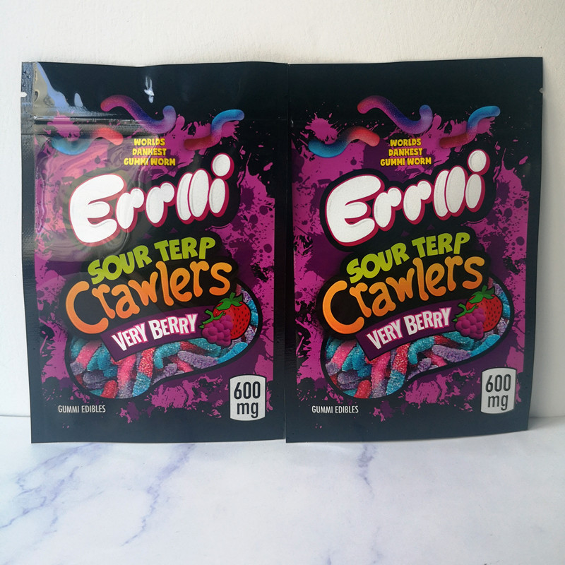 

Packaging Bags 600mg Errlli Sour Terp Crawlers Maylar bag Dankest Gummi Worm mylar bags Smell proof Very Berry Packaging bags