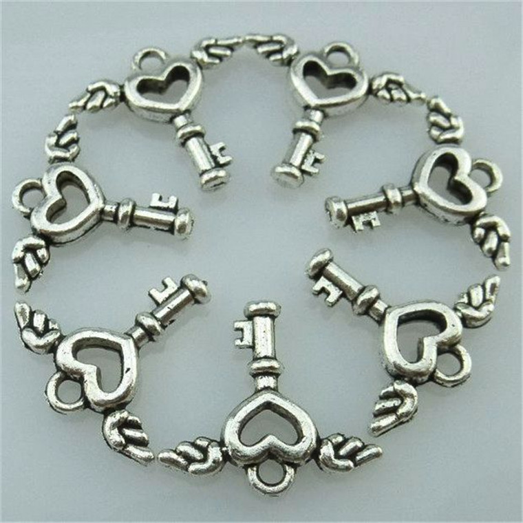 

14203 50PCS Alloy Antique Silver Vintage Cute Mini Heart Wing Key Pendant Charm Jewelry Fashion Jewelry Accessory DIY Part
