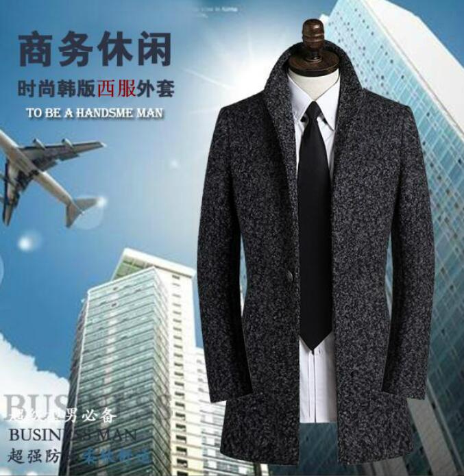 

Stand collar long sleeve wool coat men grey slim fit business mens overcoat grey casaco masculino fashion plus size  - 9XL, Gray