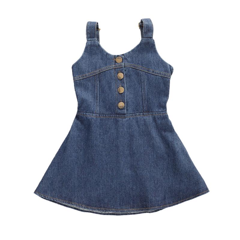 

3-7Years Kid Baby Summer Clothing Newborn baby Girl Dress Denim Hawaiian Style Backless Dress Sunsuit Clothes, As pic