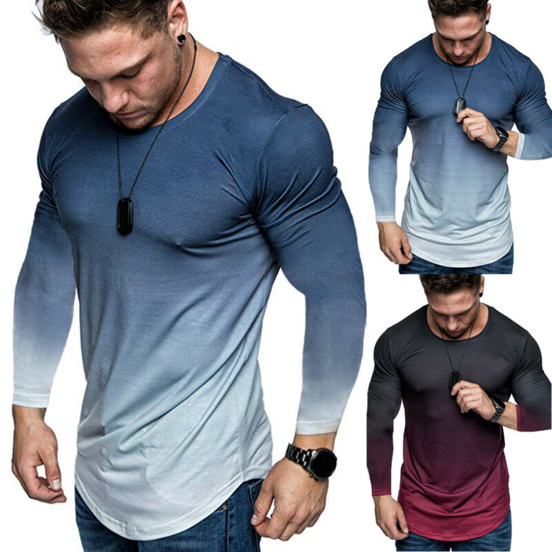 

Mens Gradient Color Tops Men Basic Fits Cotton Fall Pullover Round Collar Sweatshirt Clothing Sweater Sportswear Plus Size