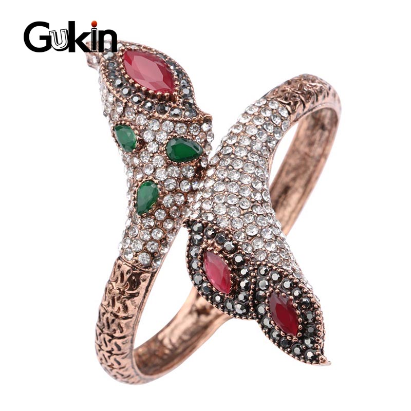 

Gukin Vintage Women's Bracelets Antique Gold Color Covered With Crystal Fashion Flower Bracelet Boho Bride Jewelry