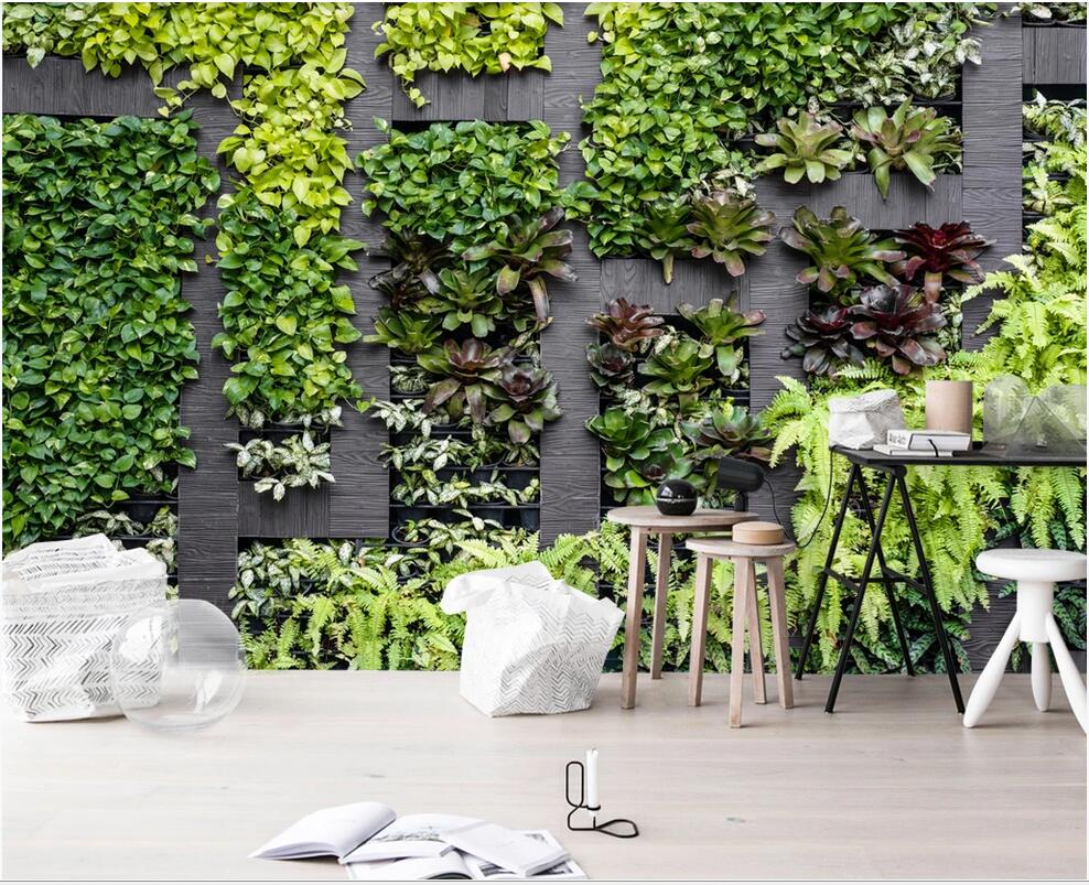 

3d interior custom mural Modern fashion metope green plant pastoral mural background wedding flower wall backdrop wallpaper for walls 3 d, Non-woven fabric