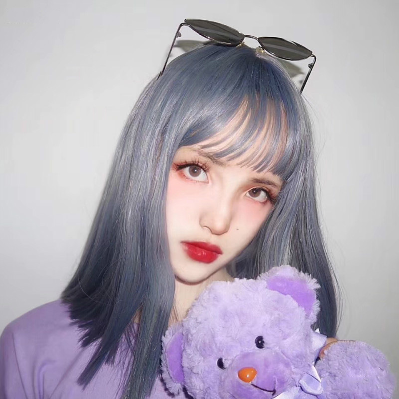 Soot Blue Wig Woman Short Hair The Two Dimension Atmosphere Fringe