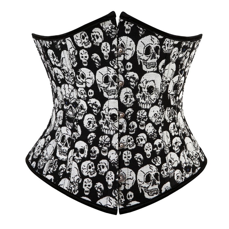 

Women Gothic Skulls Corset Top Plus Size S-6XL Lace-up Vintage Steampunk Underbust Body Shaper Waist Trainer Shapewear Corselet, Black