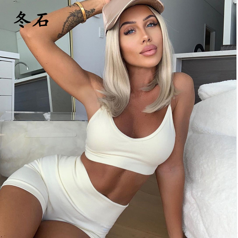 2 pièces ensemble femmes Yoga ensemble Sexy manches sport soutien-gorge Shorts de sport réfléchissant lettre imprimer vêtements de sport Fitness