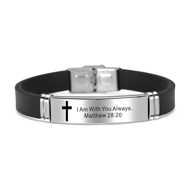 

Cross Bracelet Christian Religious Bangle Jesus Scripture Quote Bible Verse Inspiring Faith Silicone Bracelets Men Jewelry Gift