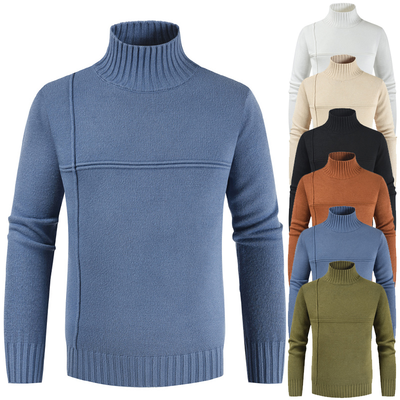 

New Autumn Winter Warm Turtleneck Sweater Men's Solid Knitted Sweaters Men Casual Jumpers Clothes Pull Homme Pullovers Knitwear, Black