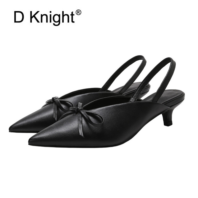 

2020 Spring Summer New 3cm Low with V Shoes Bows Back Sandals Ladies Shoe Genuine Leather Pointed Toe Sandals and Slippers Women, Yellow u24